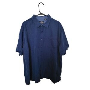 Nat Nast Button Up Shirt Mens XXL Blue Silk Cotton Geometric Short Sleeve Pocket